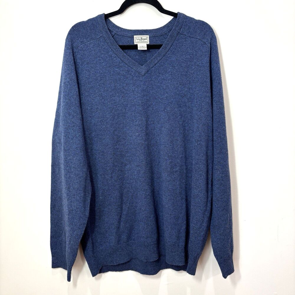 LL Bean Men 100% Lambswool V-Neck Sweater XL Tall Navy Blue Outdoors Old Money